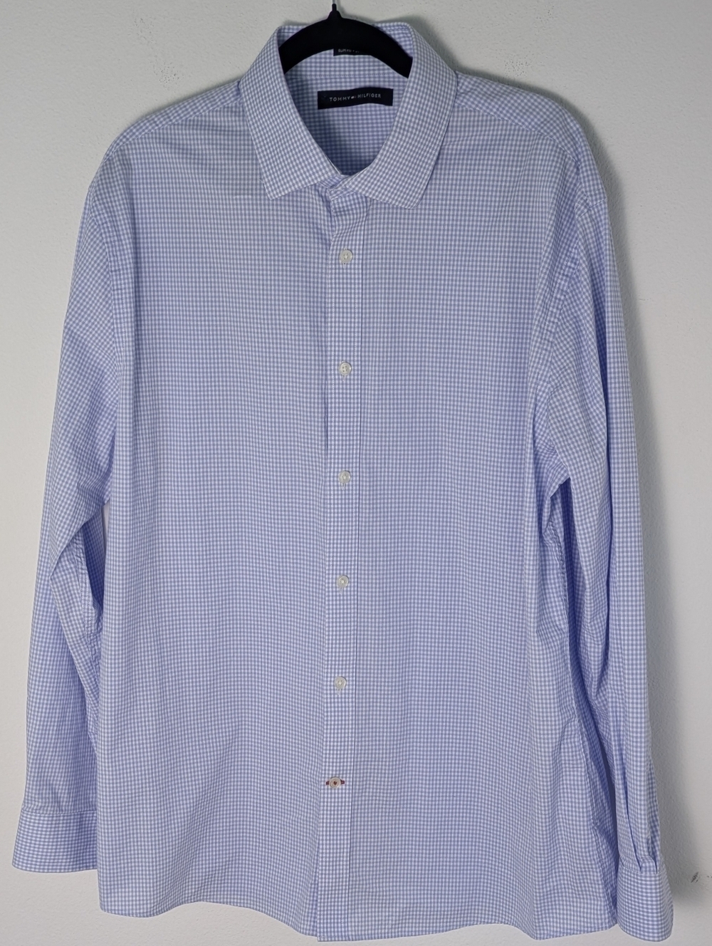 TOMMY HILFIGER Men Slim Fit Stretch Casual Check Shirt Size L 32-33 16 1/2 Blue